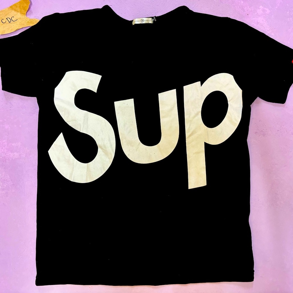 “SUP” T-Shirt, Black, XL, Comfy, Y2K, Slang, Graphic Tee, Preowned